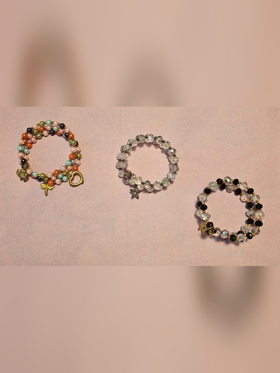 Jewelry - 3 Multicolor and Crystal Beaded Charm Bracelet Bundle - Women's Jewelry